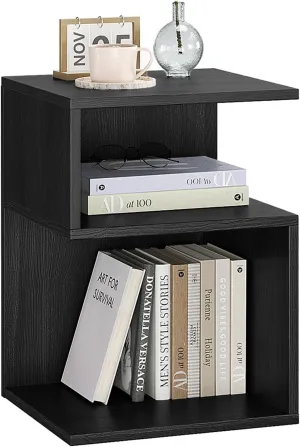 Tokyo S Minimalist 3 Tier End Table - Minimalist 3-Tier Wood Nightstand for Small Spaces with Open Storage - Japanese-Inspired Bedside Table for Bedroom (Black)