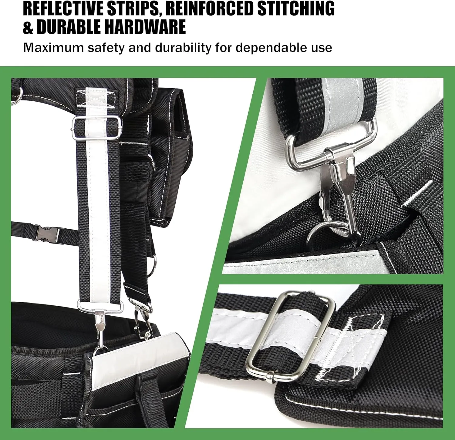 Tool Belt with Suspenders for Men, Heavy Duty Carpenter Tool Belt with 32 Pockets, 1680D Material, Reflective Strips, Ideal for Framers, Electricians, and Construction Use