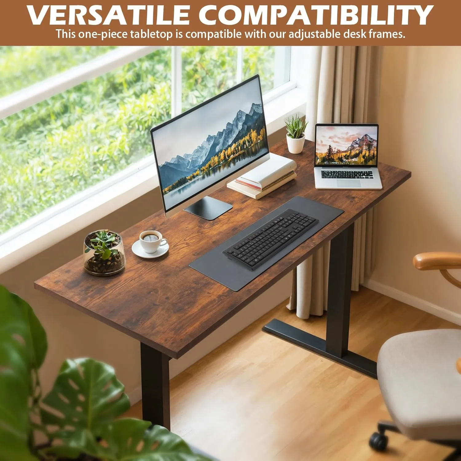TOPSKY One-Piece Table Top for Electric Standing Desk Adjustable Desk (Rustic Brown, 54"x23.4"x1.2")