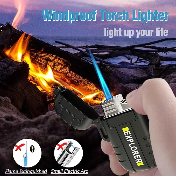 Torch Lighter, 2 Pack Butane Lighter, Windproof Outdoor Gas Lighter Adjustable Jet Flame Lighters, Fireplace Fireworks Grill Camping BBQ Lighter, Gifts for Men. (Black Camo) (Without Butane)