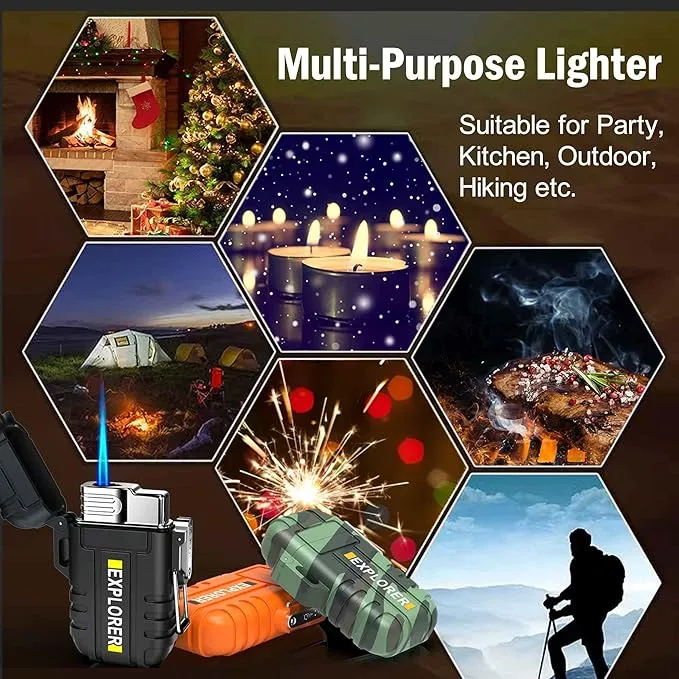 Torch Lighter, 2 Pack Butane Lighter, Windproof Outdoor Gas Lighter Adjustable Jet Flame Lighters, Fireplace Fireworks Grill Camping BBQ Lighter, Gifts for Men.(Orange Camo)(Without Butane)