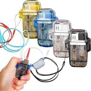 Torch Lighter, 4 Pack Jet Red Flame Waterproof Lighter Butane Refillable with Visible Fuel Tank, Adjustable Flame Windproof Butane Lighter for Camping, Hiking, Candle, Outdoor,Gifts (Without Butane)