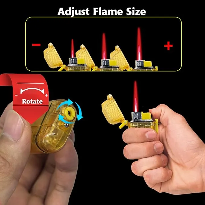 Torch Lighter, 4 Pack Jet Red Flame Waterproof Lighter Butane Refillable with Visible Fuel Tank, Adjustable Flame Windproof Butane Lighter for Camping, Hiking, Candle, Outdoor,Gifts (Without Butane)