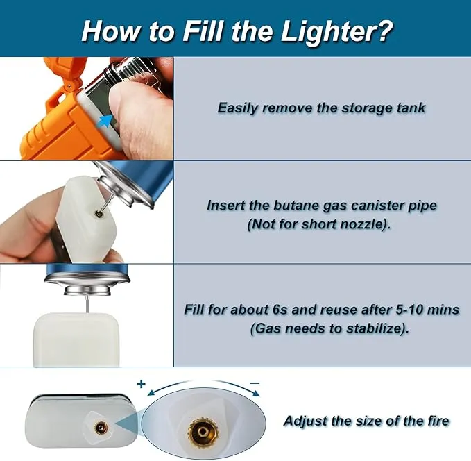 Torch Lighter Butane Lighter Waterproof Windproof Lighter Mens Gifts Lighter for Candle Camping Family Use (Without Butane) (Orange)