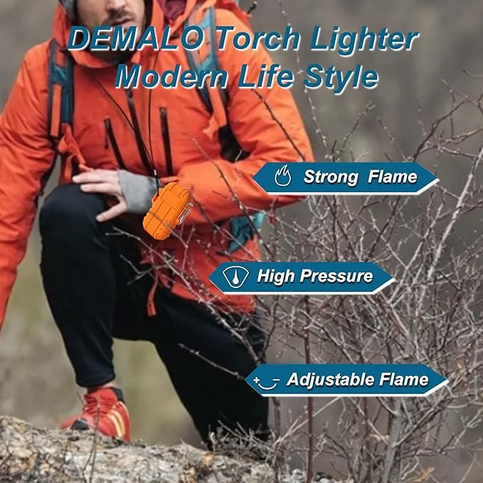 Torch Lighter Butane Lighter Waterproof Windproof Lighter Mens Gifts Lighter for Candle Camping Family Use (Without Butane) (Orange)