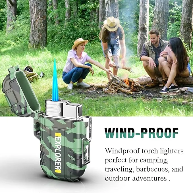 Torch Lighter, Refillable Butane Lighter, Windproof Outdoor Gas Lighter Adjustable Jet Flame Lighters, Fireplace Fireworks Grill Camping BBQ Lighter, Gifts for Men. Camouflage(Without Gas)