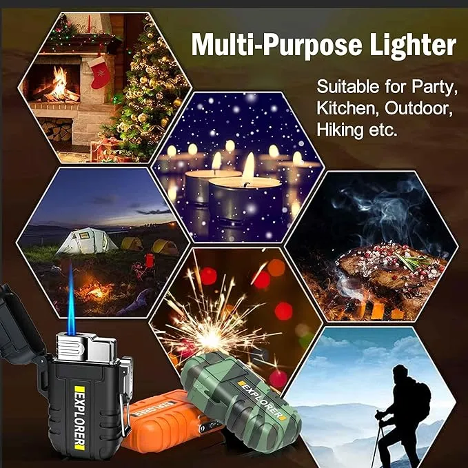 Torch Lighter, Refillable Butane Lighter, Windproof Outdoor Gas Lighter Adjustable Jet Flame Lighters, Fireplace Fireworks Grill Camping BBQ Lighter, Gifts for Men. Camouflage(Without Gas)
