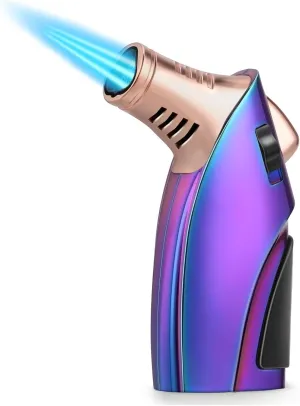 Torch Lighter, Windproof Triple Jet Flame Butane Lighter with Safety Lock, Adjustable Flame Refillable Pocket Lighter for Kitchen Outdoor Use (Butane Not Included)