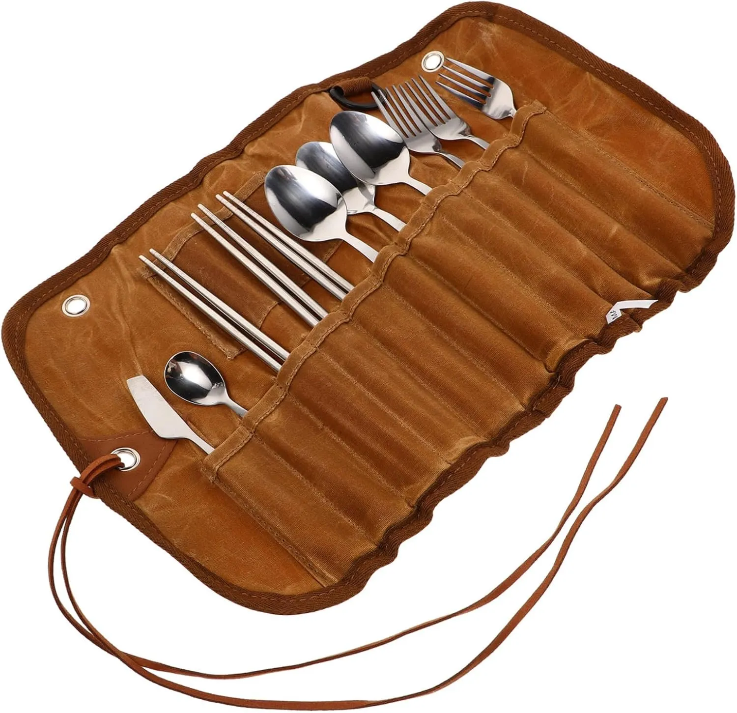 Totority 3 Person Camping Utensils Stainless Steel Cutlery Set Outdoor Cooking Compact Traveling Tableware Bag