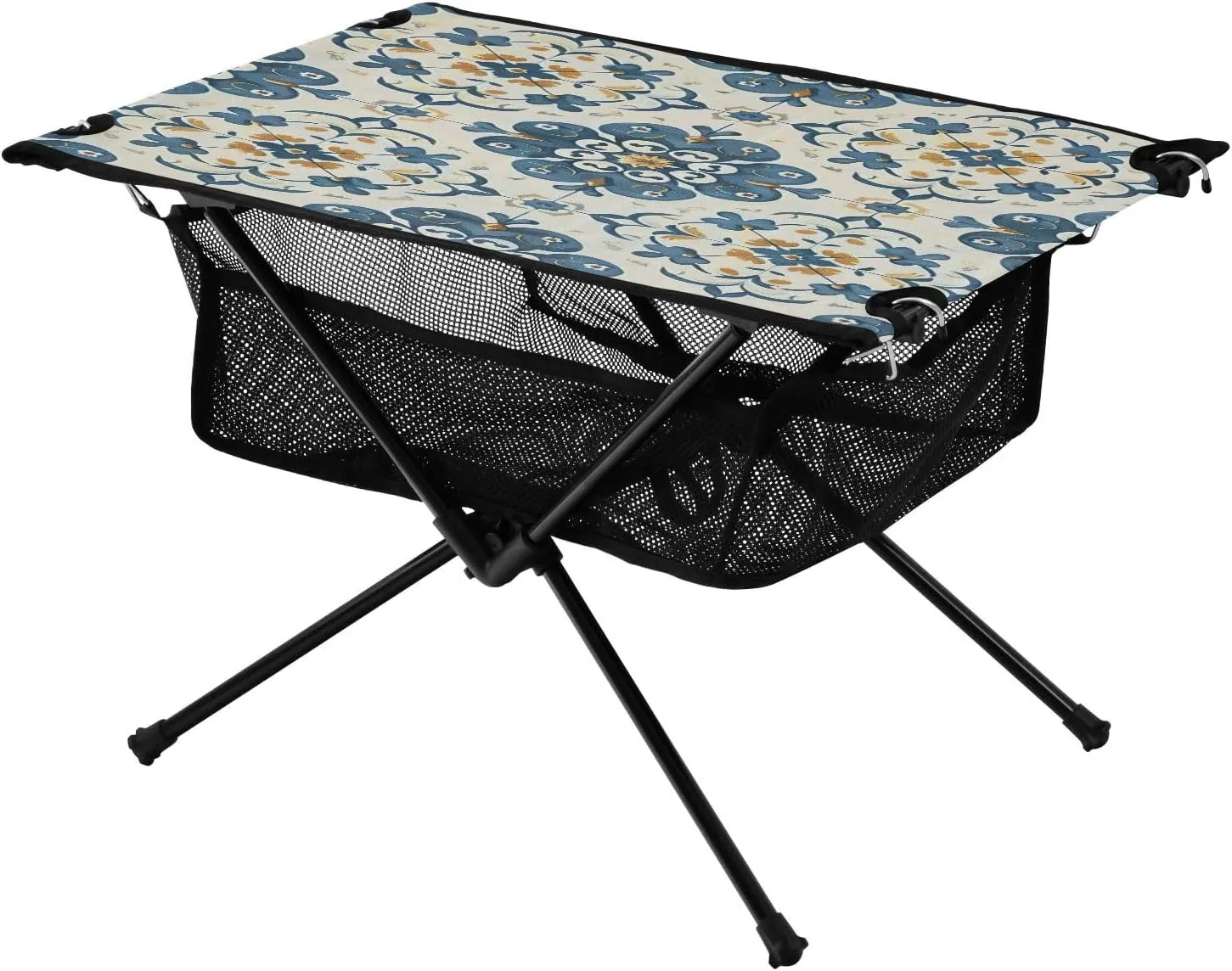 Traditional Floral Pattern Portable Folding Camping Table, Compact Lightweight Beach Table with Carrying Bag for Outdoor Picnics, BBQs, Camp