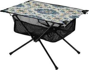 Traditional Floral Pattern Portable Folding Camping Table, Compact Lightweight Beach Table with Carrying Bag for Outdoor Picnics, BBQs, Camp