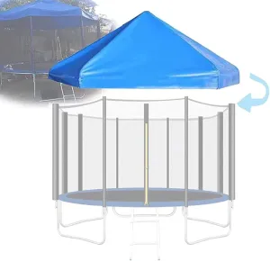 Trampoline Canopy, Outdoor Oxford Fabric Rainproof Trampoline Sun Shade Cover with Top Bracket, 6/8/10/12/14/16FT Trampolines Accessories, for Sunshine and Rain Snow,Blue,12FT