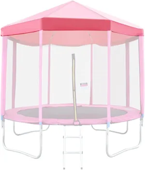 Trampoline Canopy, Outdoor Trampoline Sun Shade Cover with Top Bracket, Oxford Fabric Rainproof Trampolines Accessories, for Sunshine and Rain Snow,Pink,14FT