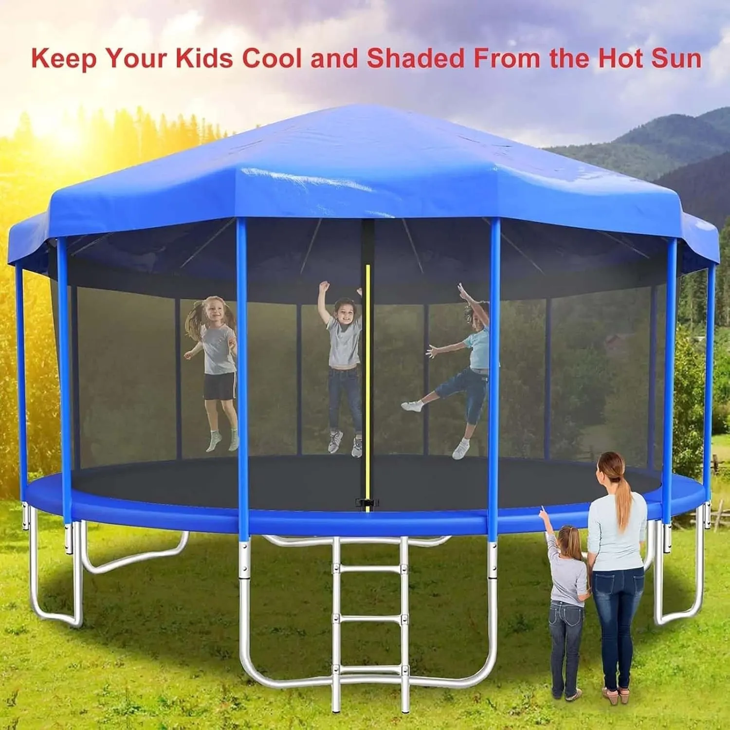 Trampoline Canopy Tent, Trampoline Shade Cover with Frame for 6ft, 8ft, 10ft, 12ft, 14ft, 16ft Trampolines Cover Top Accessories, Outdoor Sports Sun Shade Top Cover Roof - Sunshade, Rain and Snow