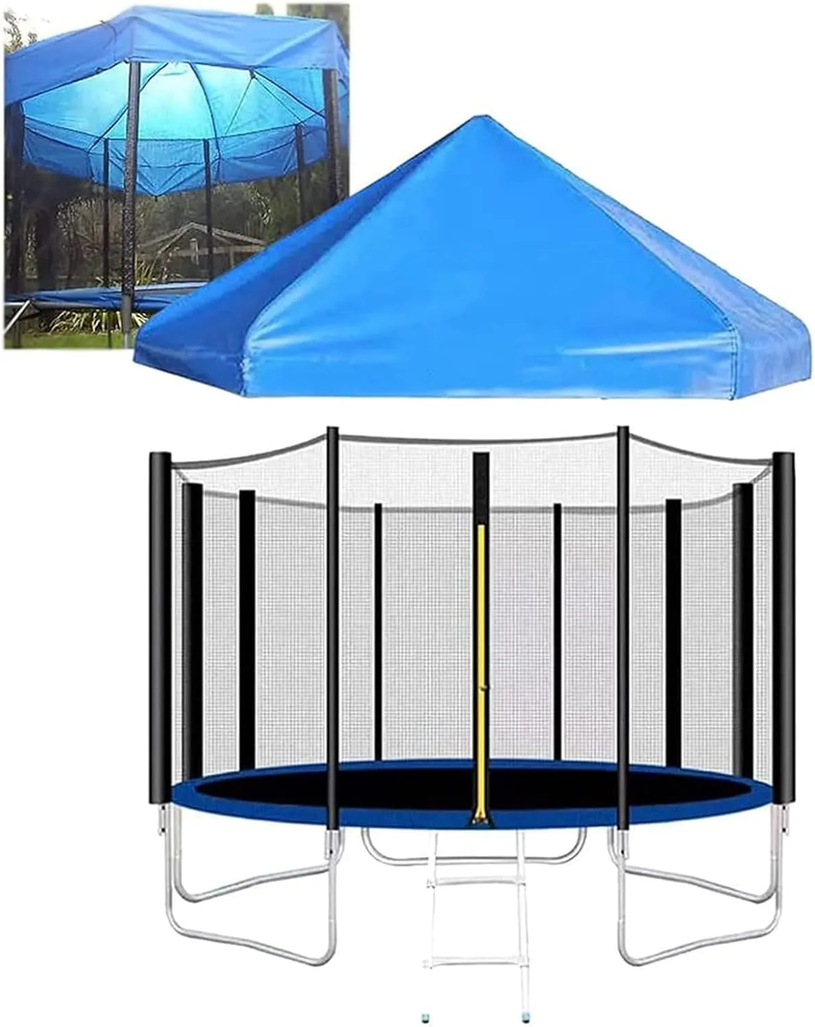 Trampoline Sun Shade Cover with Supporting Frame, 6/8/10/12/14/16FT Oxford Fabric Material Trampoline Canopy, Outdoor Trampoline Tent Sunshade, for Sunshine and Rain Snow,Blue,6FT