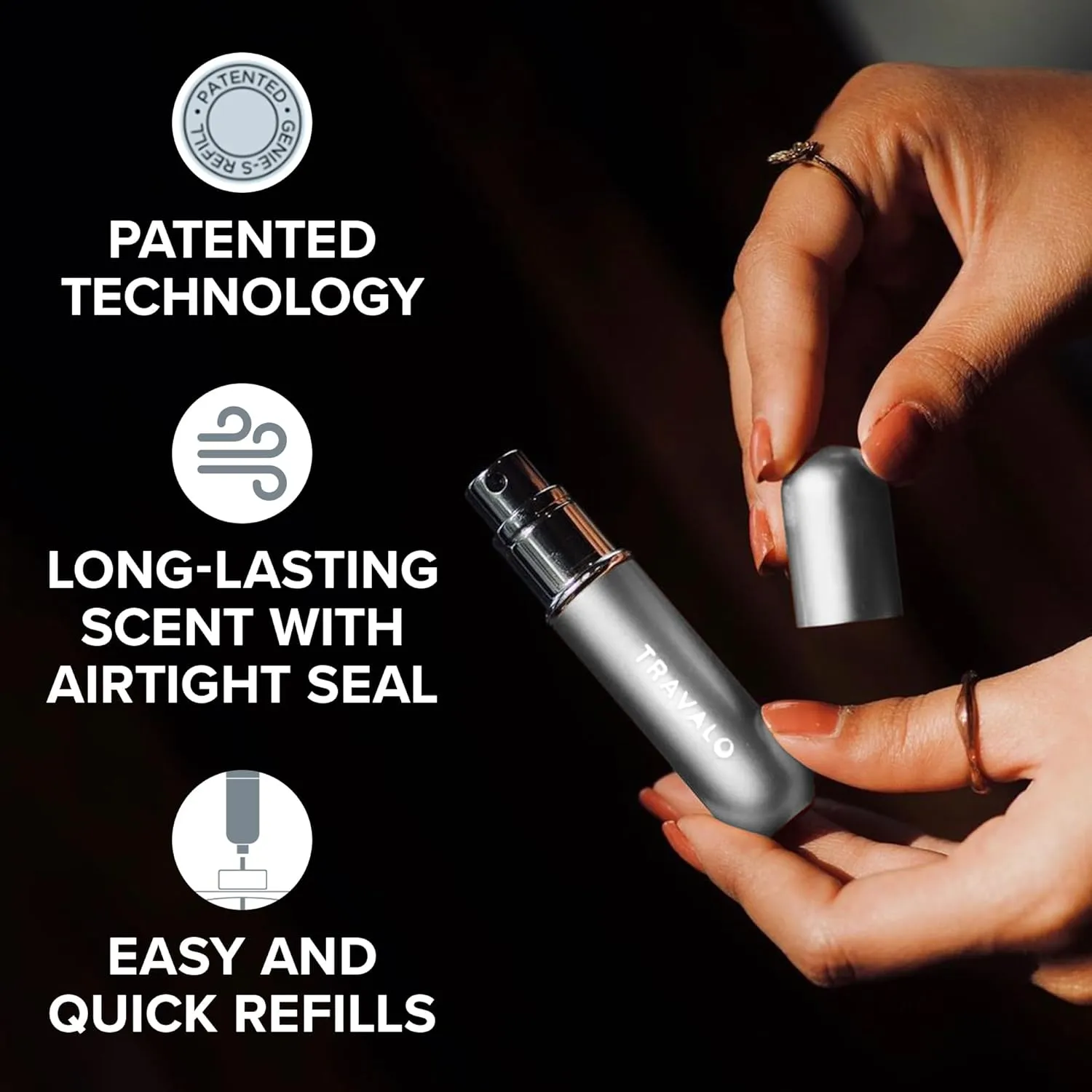 Travalo Classic HD Perfume Atomizer - Leak-Proof and TSA Approved for Air Travel - Reusable, Airtight, Easy-Fill Mini Pump Sprayer - Lightweight, Elegant Design w/ Volume Window - Silver 0.17oz