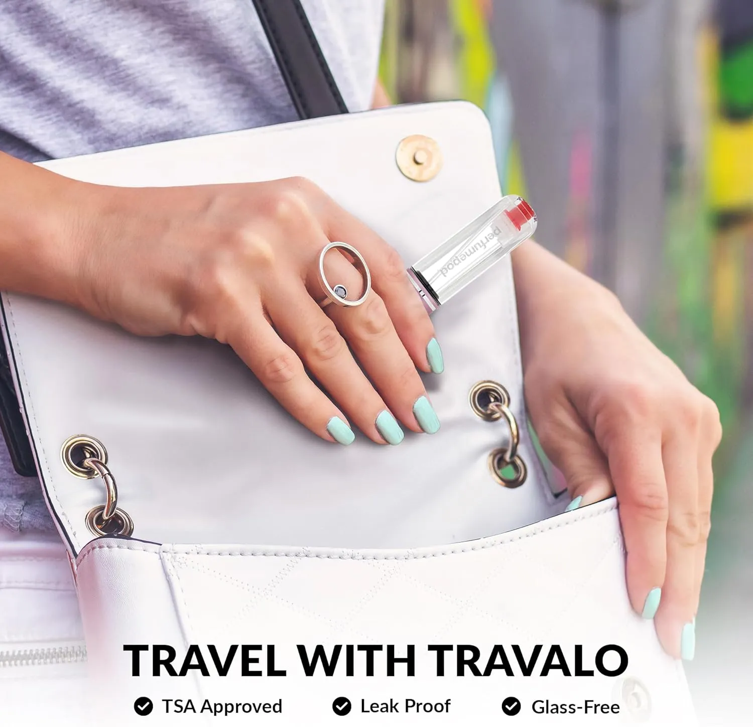 Travalo Pod Pure Perfume Atomizer | Genie-S Refillable System | Travel TSA Approved | Reusable and Airtight Easy-Fill Mini Pump Sprayer | Lightweight Clear Body Fun Colorful Lid | Silver | 0.17oz