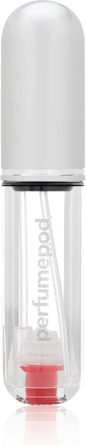 Travalo Pod Pure Perfume Atomizer | Genie-S Refillable System | Travel TSA Approved | Reusable and Airtight Easy-Fill Mini Pump Sprayer | Lightweight Clear Body Fun Colorful Lid | Silver | 0.17oz