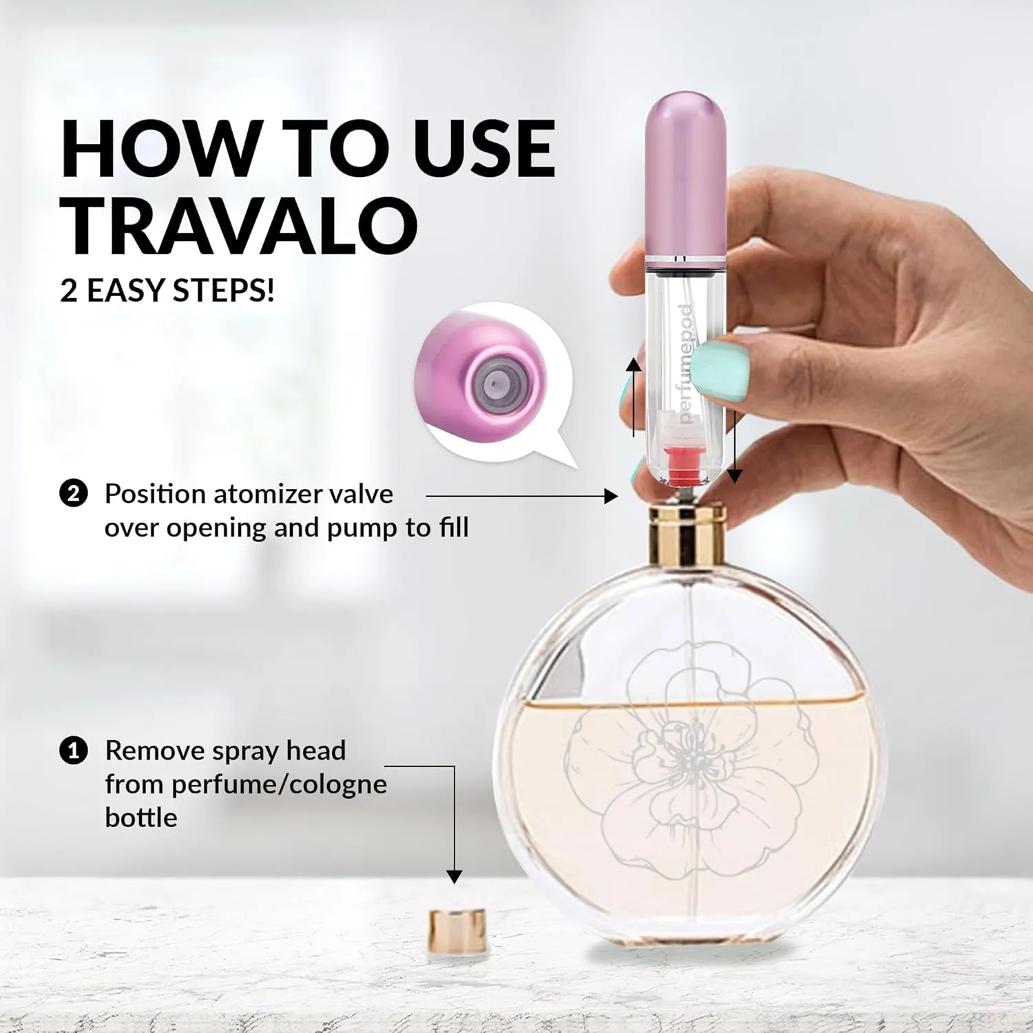 Travalo Pod Pure Perfume Atomizer | Genie-S Refillable System | Travel TSA Approved | Reusable and Airtight Easy-Fill Mini Pump Sprayer | Lightweight Clear Body Fun Colorful Lid | Silver | 0.17oz