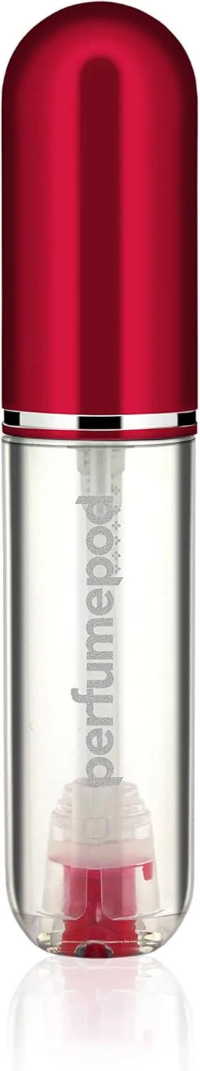 Travalo Pod Pure Perfume Atomizer - Leak-Proof and TSA Approved for Air Travel - Reusable and Airtight Easy-Fill Mini Pump Sprayer - Lightweight, Clear Body, Fun Colorful Lid - Red 0.17oz