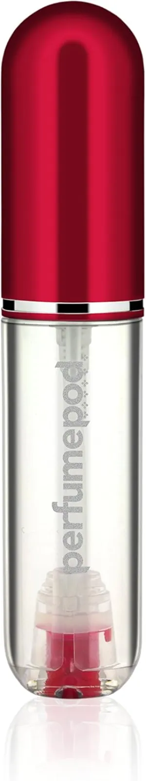 Travalo Pod Pure Perfume Atomizer - Leak-Proof and TSA Approved for Air Travel - Reusable and Airtight Easy-Fill Mini Pump Sprayer - Lightweight, Clear Body, Fun Colorful Lid - Red 0.17oz