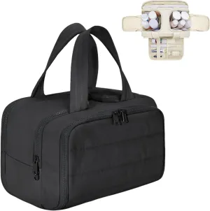 Travel Cosmetic Bag, Lightweight Large Capacity Wide-open Travel Bag for Women, Waterproof Cosmetic Makeup Bag Organizer with Handle for Toiletries, Essentials (Black)