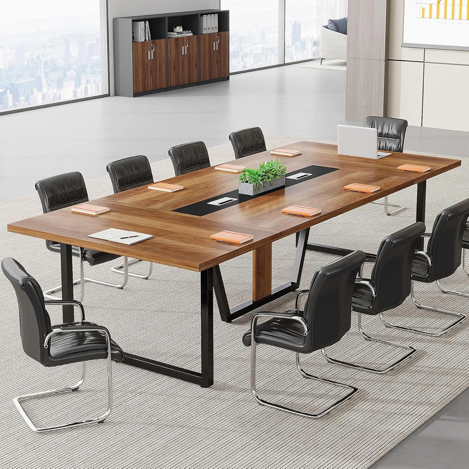 Tribesigns 8FT Conference Table, 94.49 L x 47.24 W x 29.53 H Inches Large Meeting Table/Podcast Table for 10 People, Business Style Wooden Training Table with Strong Metal Frame for Office Conference