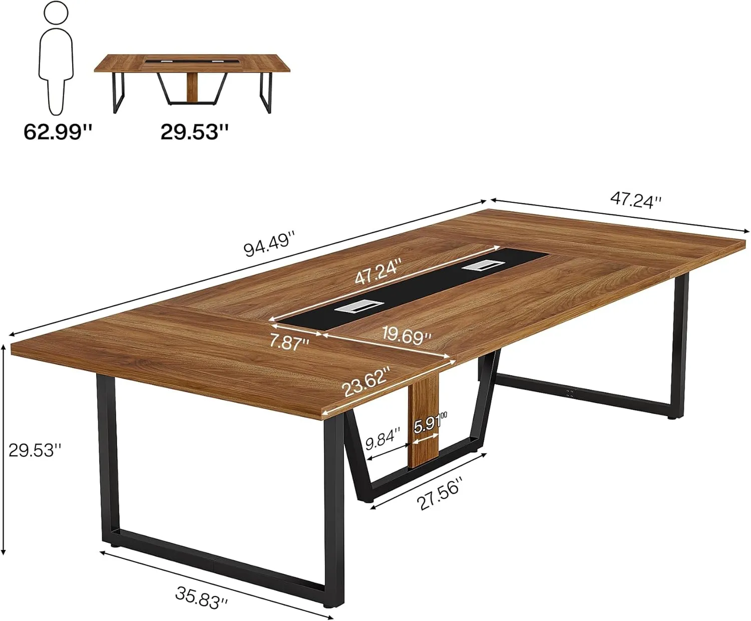 Tribesigns 8FT Conference Table, 94.49 L x 47.24 W x 29.53 H Inches Large Meeting Table/Podcast Table for 10 People, Business Style Wooden Training Table with Strong Metal Frame for Office Conference