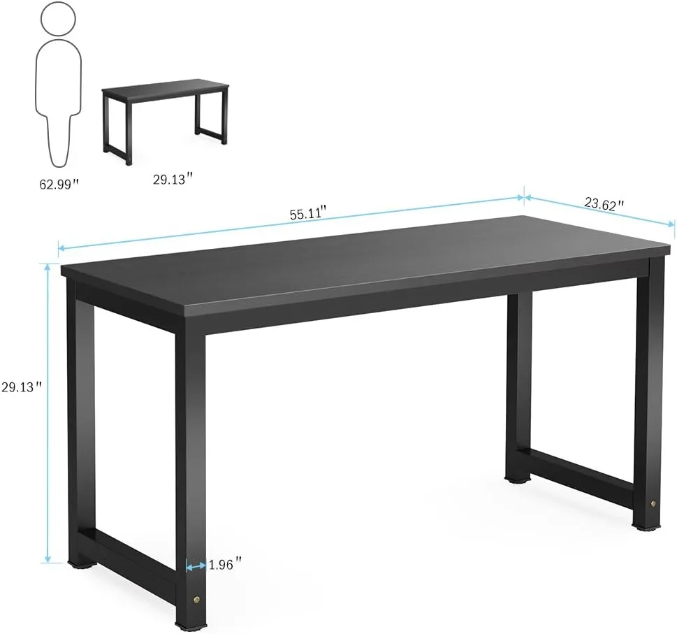 Tribesigns Computer Desk, 55 inch Large Office Desk Computer Table Study Writing Desk for Home Office, Black   Black Leg