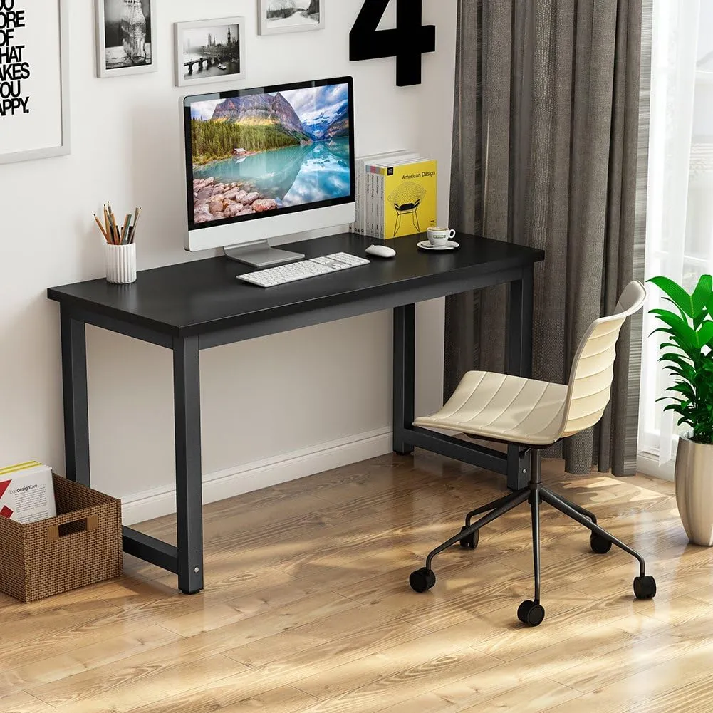 Tribesigns Computer Desk, 55 inch Large Office Desk Computer Table Study Writing Desk for Home Office, Black   Black Leg