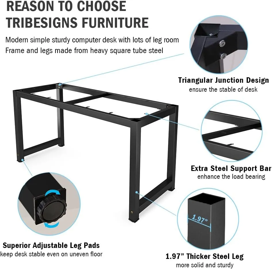 Tribesigns Computer Desk, 55 inch Large Office Desk Computer Table Study Writing Desk for Home Office, Black   Black Leg