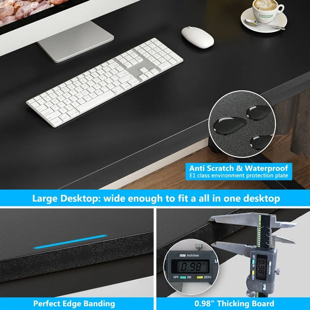 Tribesigns Computer Desk, 55 inch Large Office Desk Computer Table Study Writing Desk for Home Office, Black   Black Leg