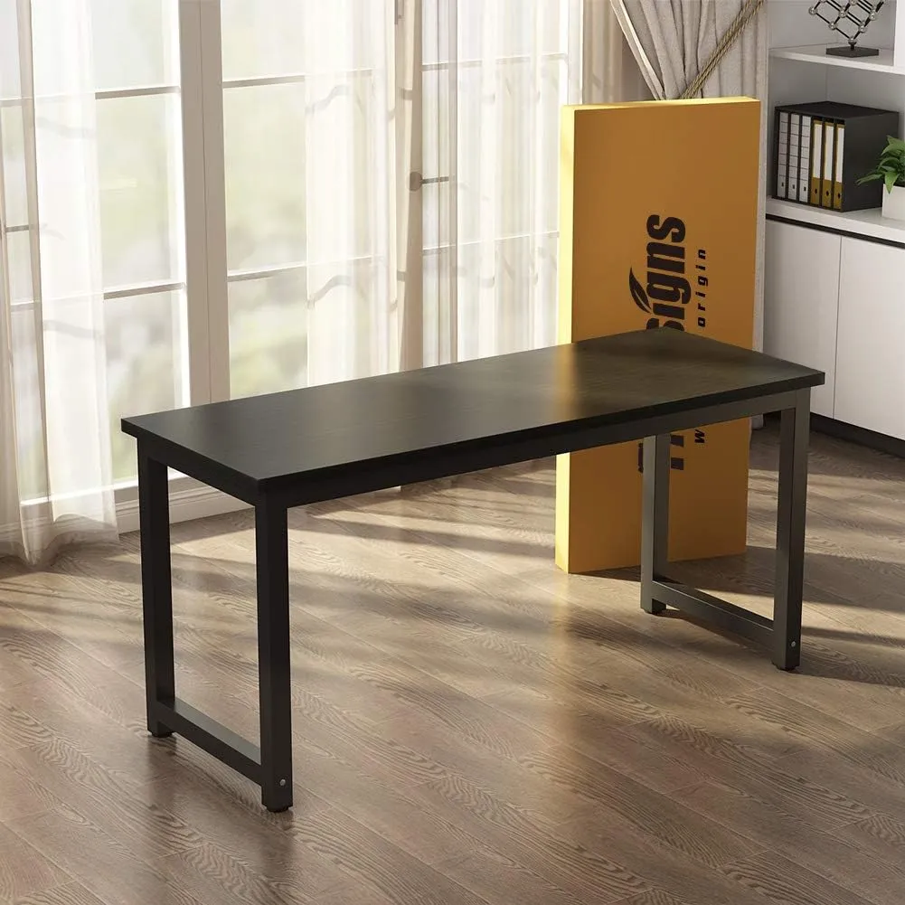 Tribesigns Computer Desk, 55 inch Large Office Desk Computer Table Study Writing Desk for Home Office, Black   Black Leg