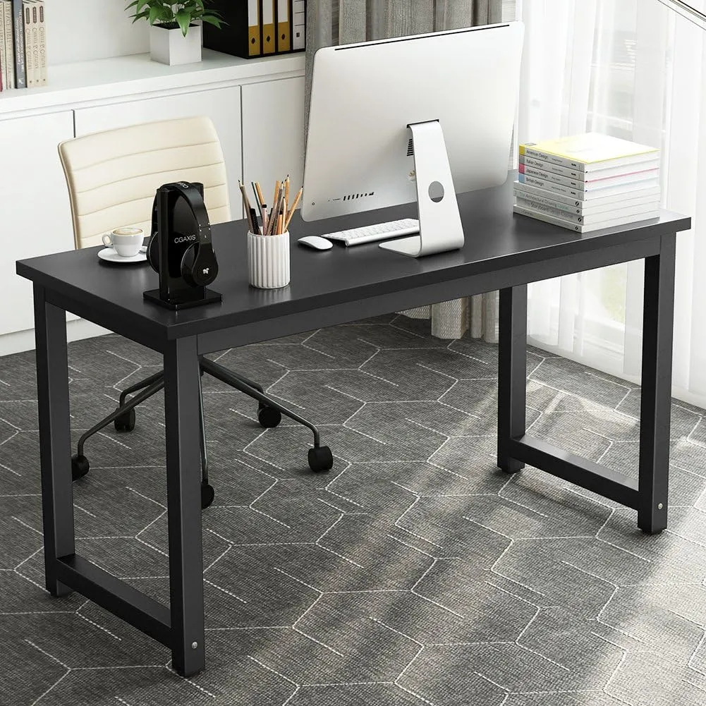 Tribesigns Computer Desk, 55 inch Large Office Desk Computer Table Study Writing Desk for Home Office, Black   Black Leg