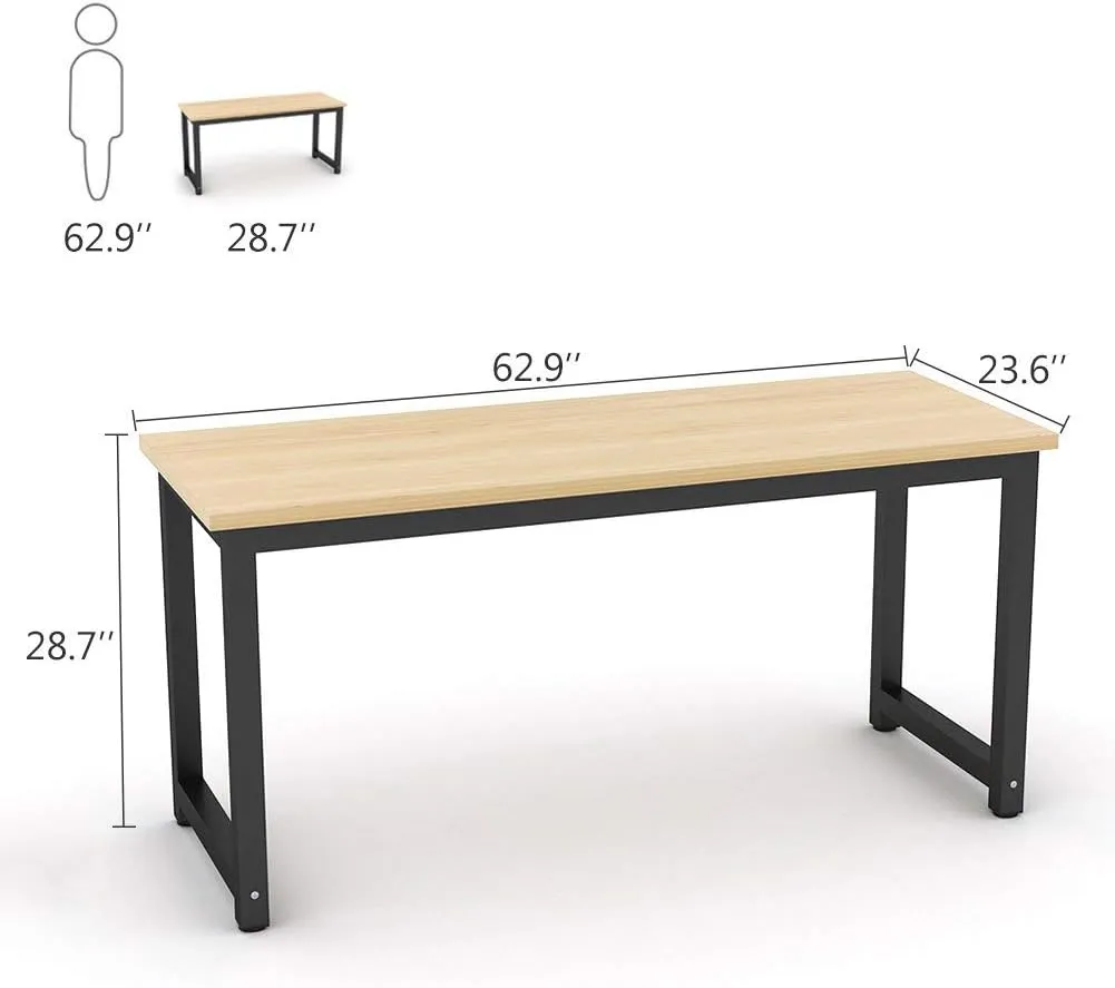 Tribesigns Computer Desk, Large Office Desk Computer Table Study Writing Desk for Home Office, Walnut   Black Leg, 63 X 23.6 inch