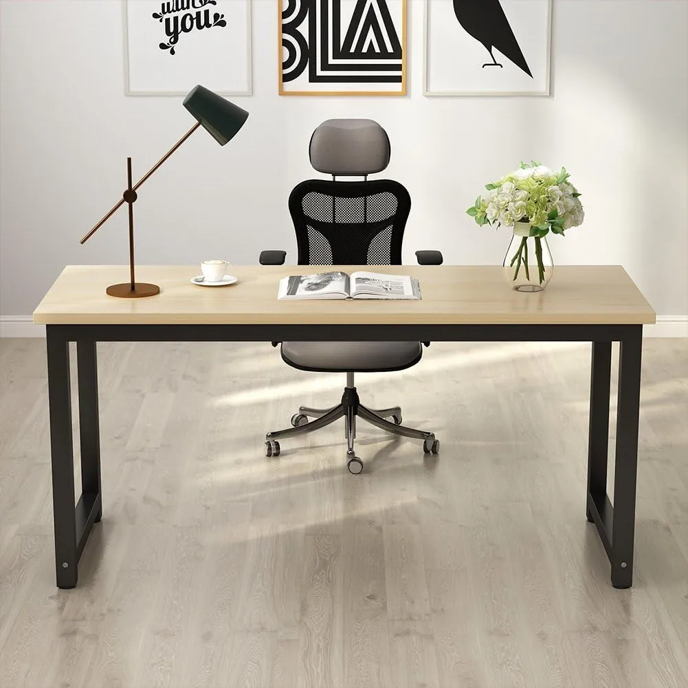 Tribesigns Computer Desk, Large Office Desk Computer Table Study Writing Desk for Home Office, Walnut   Black Leg, 63 X 23.6 inch