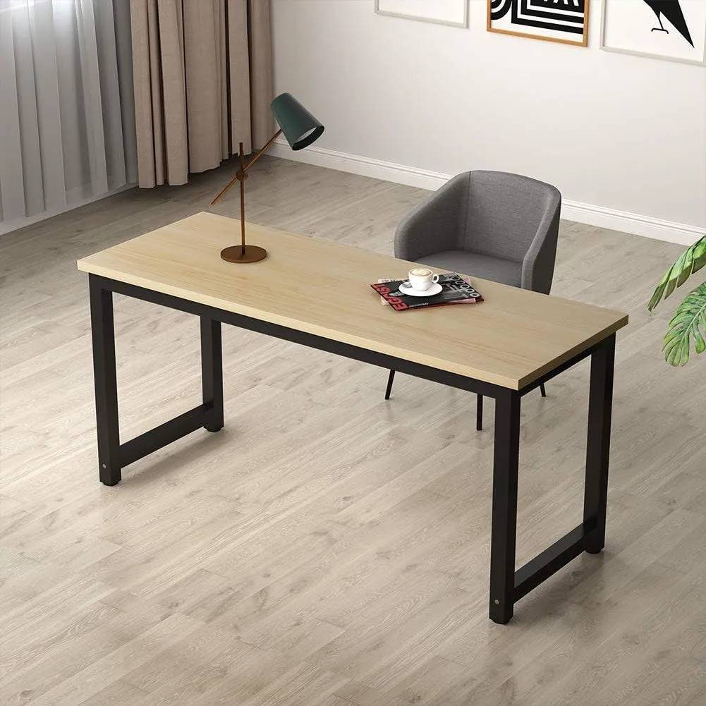Tribesigns Computer Desk, Large Office Desk Computer Table Study Writing Desk for Home Office, Walnut   Black Leg, 63 X 23.6 inch