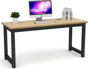 Tribesigns Computer Desk, Large Office Desk Computer Table Study Writing Desk for Home Office, Walnut   Black Leg, 63 X 23.6 inch