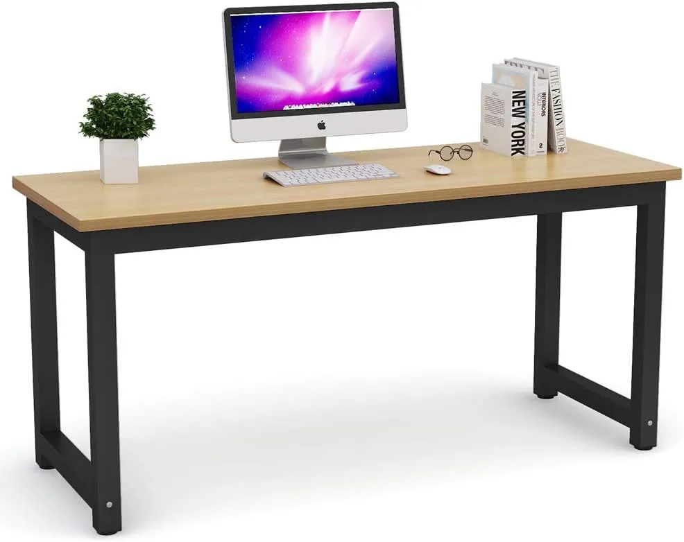 Tribesigns Computer Desk, Large Office Desk Computer Table Study Writing Desk for Home Office, Walnut   Black Leg, 63 X 23.6 inch
