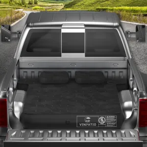 Truck Bed Air Mattress: Full-Size Pickup Blow Up Bed for Outdoor Travel, Durable and Waterproof, with Pump & Carry Bag (Black, Wireless Recharge Pump)