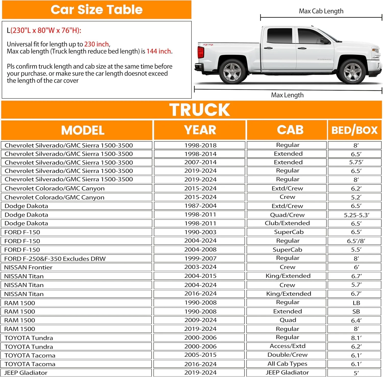 Truck Car Cover Outdoor Pickup Truck Cover Rain UV Protection 420D Trucks Protection Cover Hail Protector Car Cover Universal Fit Trucks Length Up 210 to 230 inch