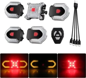Turn Signals Tail Light for Bicycles, USB Rechargeable Ebike Turn Signal Kit with Wireless Remote Control 5 Modes Waterproof Split/Integrated Bicycle Turn Signals Front and Rear