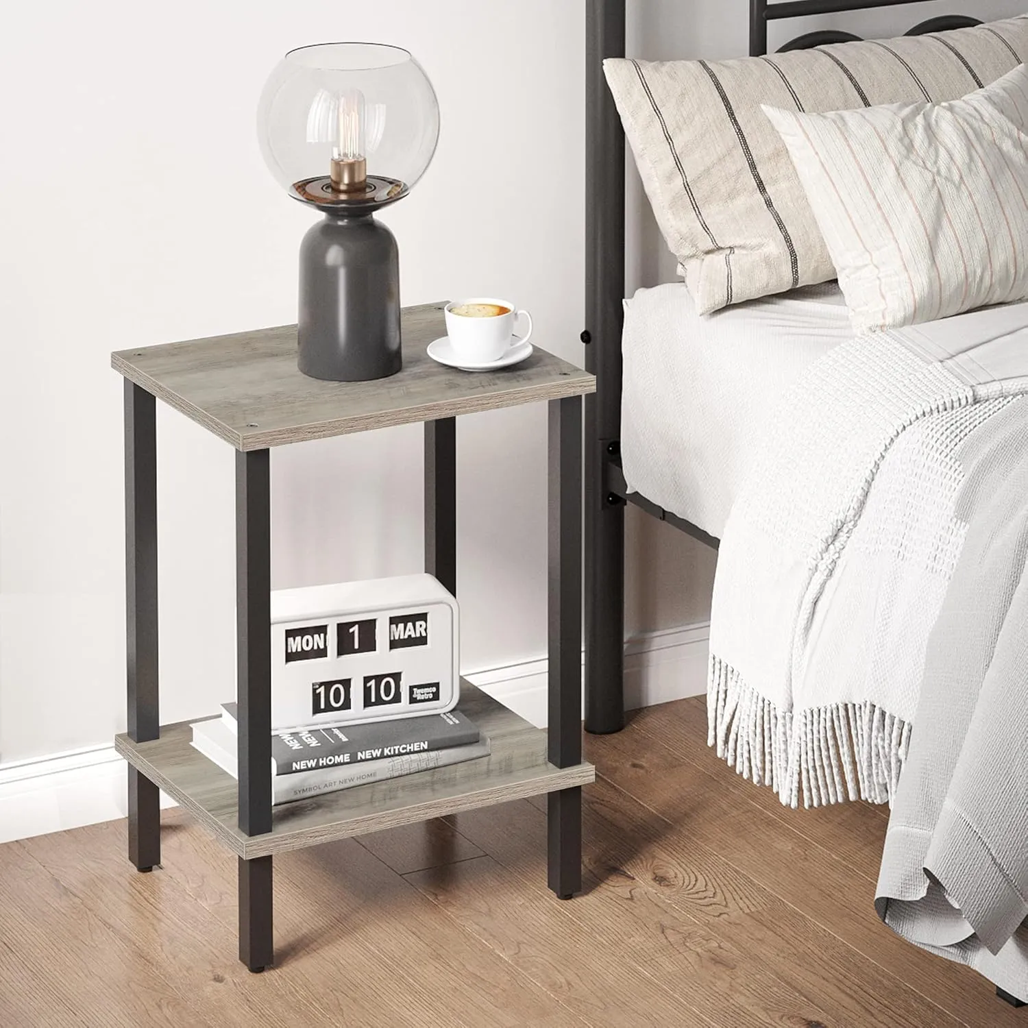 TUTOTAK End Table, Side Table, Nightstand, 2-Tier Storage Shelf, Sofa Side Table for Small Space, Living Room, Bed Room TB01BG034