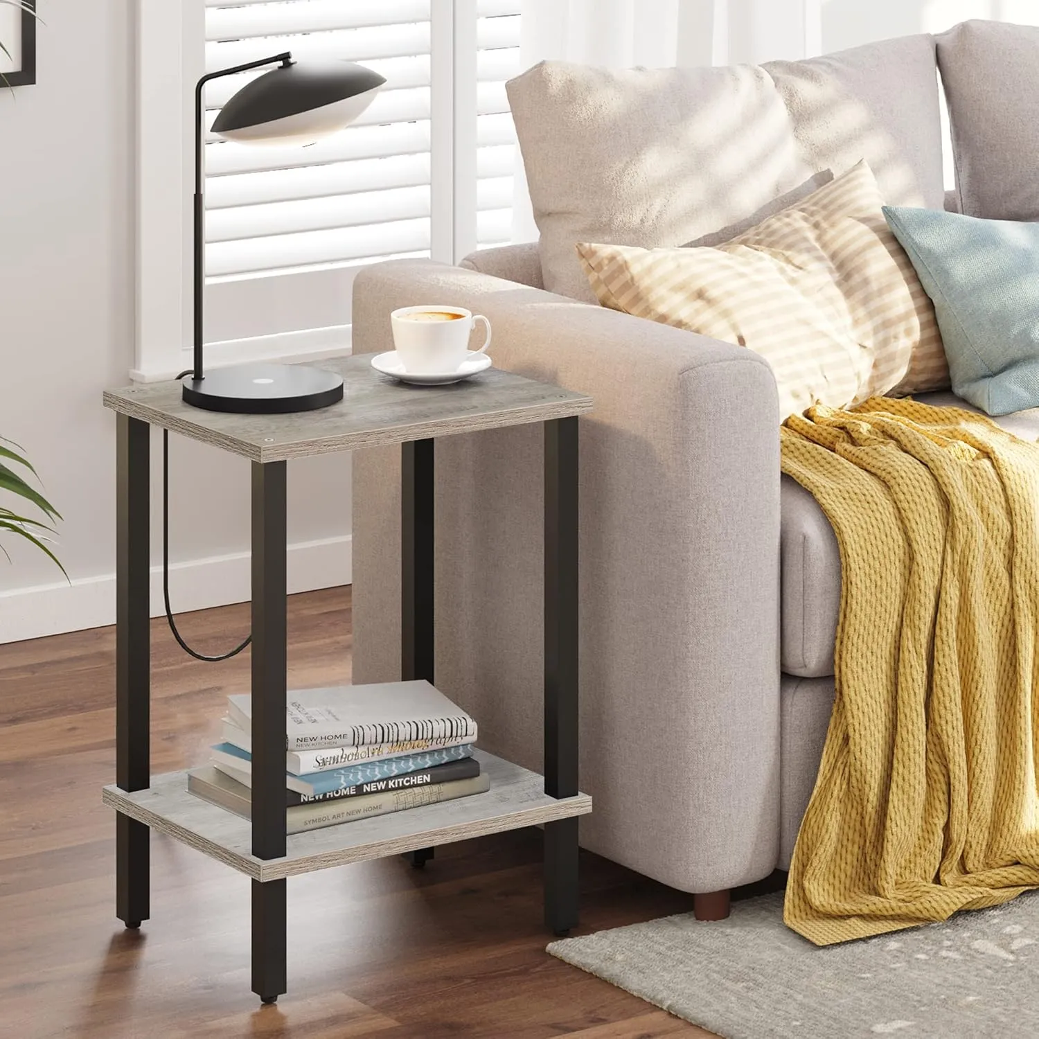 TUTOTAK End Table, Side Table, Nightstand, 2-Tier Storage Shelf, Sofa Side Table for Small Space, Living Room, Bed Room TB01BG034