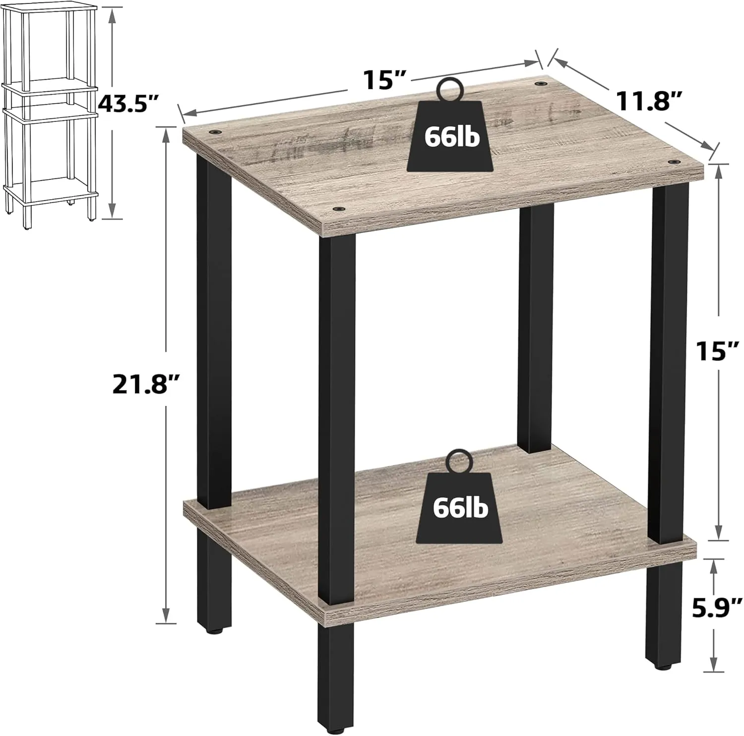 TUTOTAK End Table, Side Table, Nightstand, 2-Tier Storage Shelf, Sofa Side Table for Small Space, Living Room, Bed Room TB01BG034