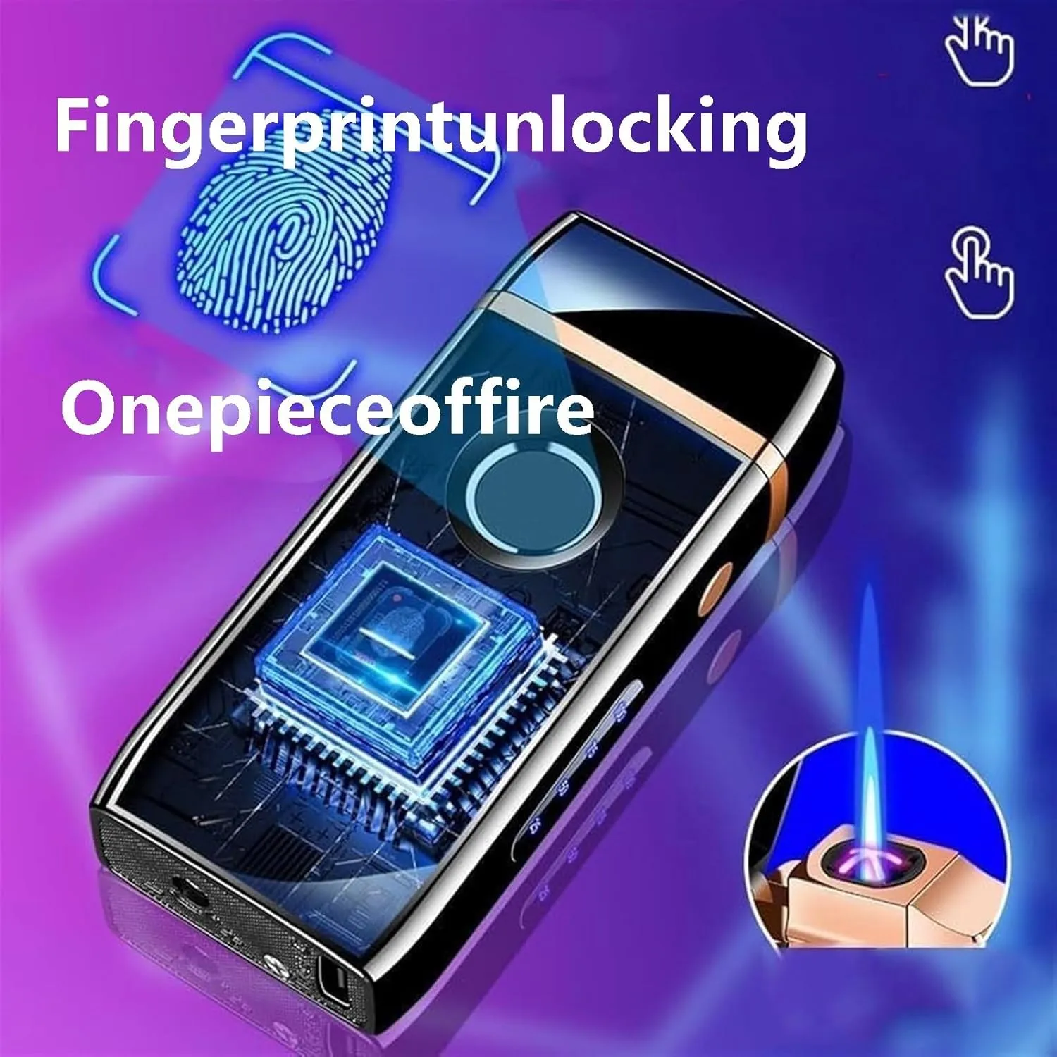 Two Ignition Methods Portable Butane Torch Lighter, Smart Fingerprint Ignition Electric Lighter, Dual-Purpose Windproof Lighter, Suitable for Men's Gifts (Fuel not Included)(Black)