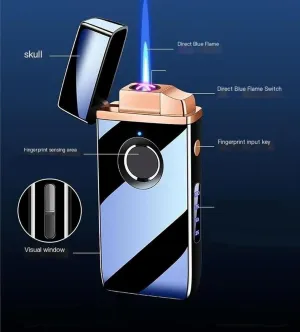 Two Ignition Methods Portable Butane Torch Lighter, Smart Fingerprint Ignition Electric Lighter, Dual-Purpose Windproof Lighter, Suitable for Men's Gifts (Fuel not Included)(Black)