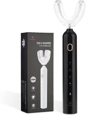 Ultrasonic U-Shaped Toothbrush for Adults, Electric Toothbrush for Teeth Whitening, Automatic 360-degree with Waterproof IPX7, 4 Modes for Cleaning(Black)