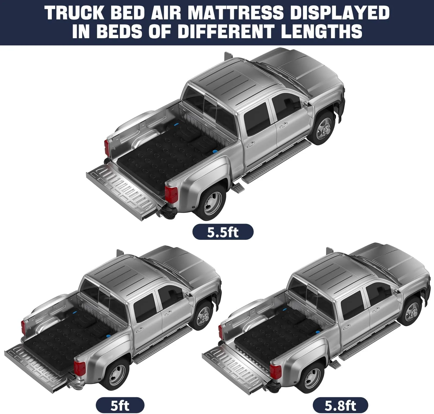 Umbrauto Truck Air Mattress for 5.5-5.8ft Full Size Truck Bed, Inflatable Pickup Airbed with Wireless Rechargeable Pump for Outdoor Travel