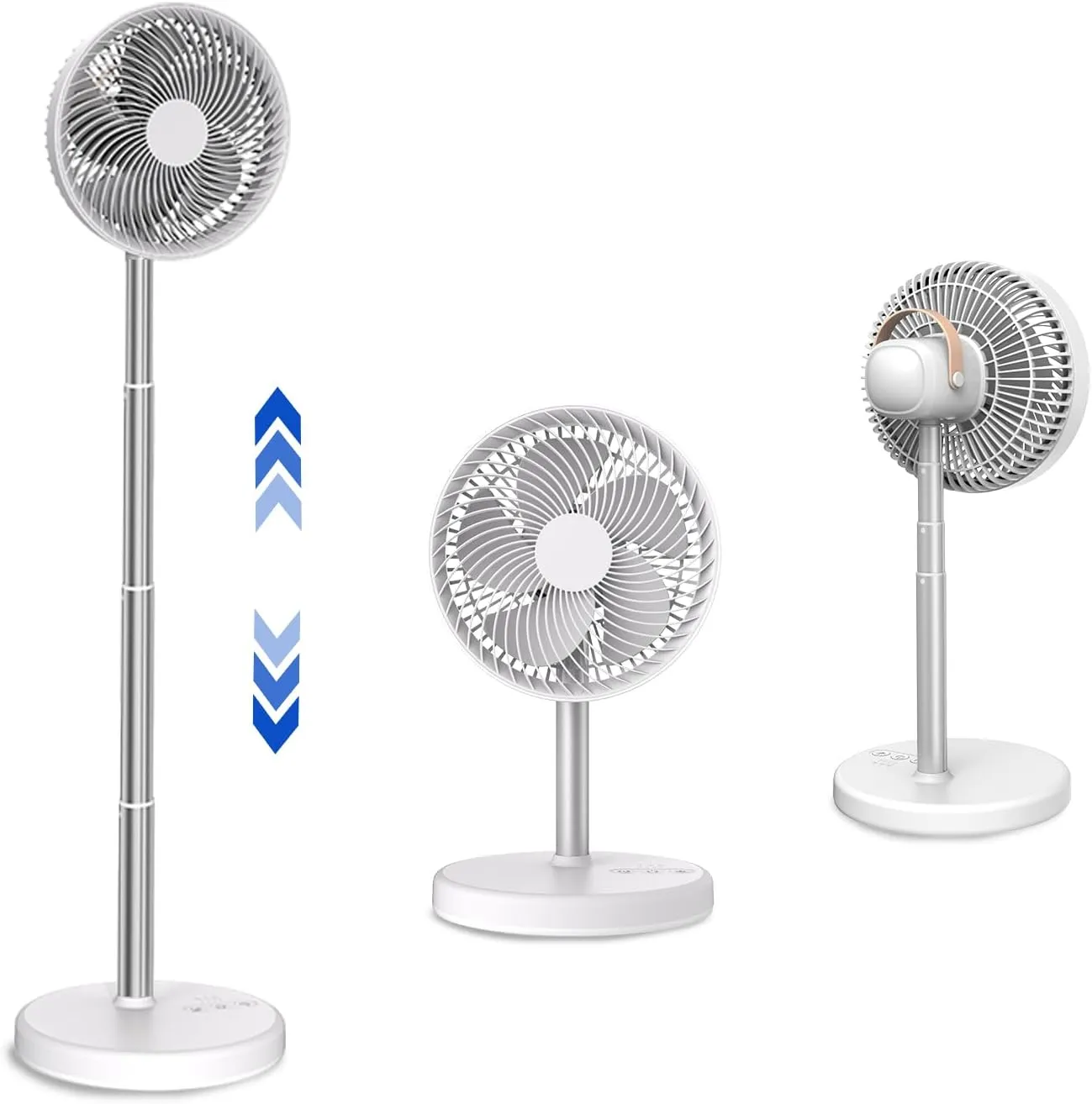 UN UNITEDTIME Desk Fan - Battery Operated Fan With 4 Speeds, Adjustable Height Portable for Outdoor, Courtyard, Beach, Tent, Travel, Room, Kitchen, with Timer night Led light